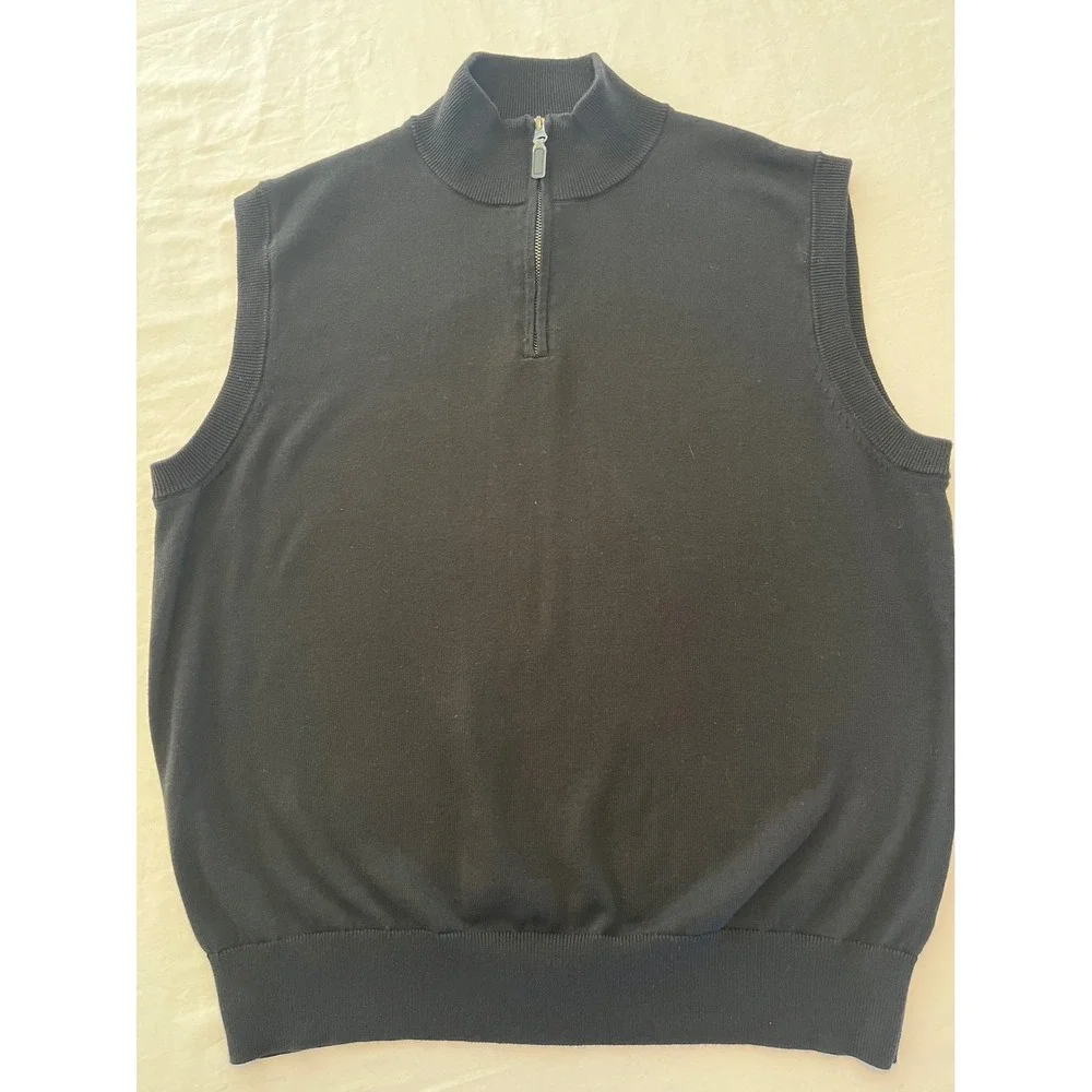 Tour Play Mens Sweater Vest Quarter Zip Sleeveless Knit Mock Neck‎ Black Large